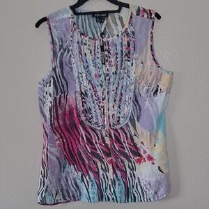 NWT Paperwhite Pattern Sleeveless Boat Neck Blouse Tank Top Colorful Zebra Sz 8